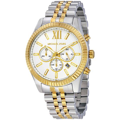 michael kors lexington chronograph white dial two-tone mens watch